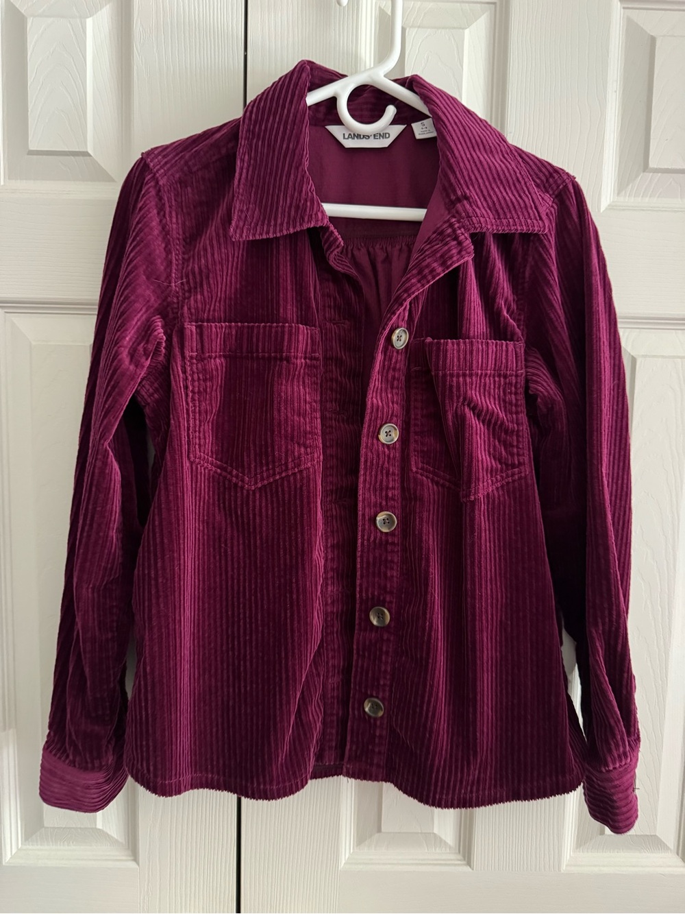 Lands' End Women’s Burgundy Corduroy Button-Down Shirt Jacket